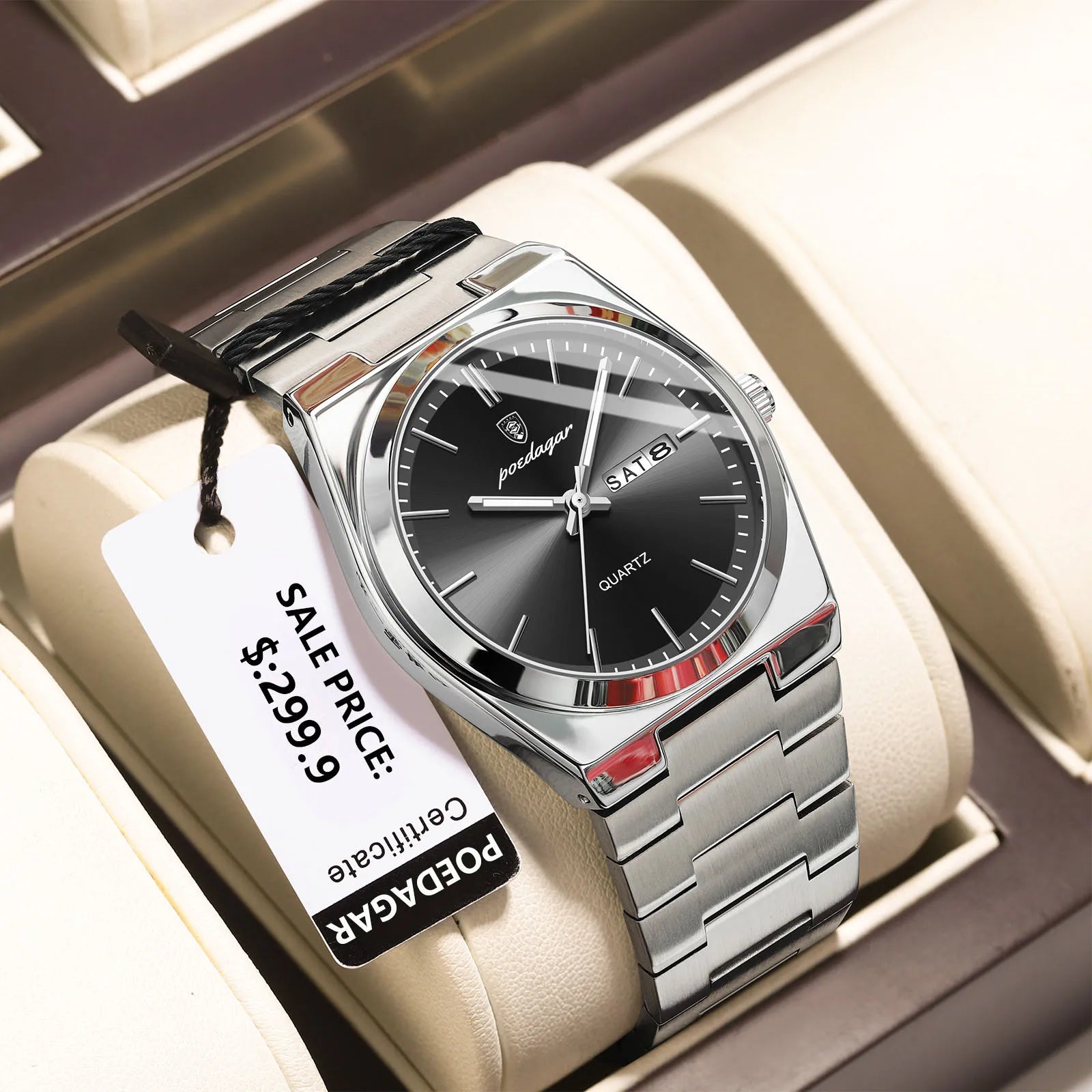 Men’s Stainless Steel Quartz Watch – Waterproof & Luminous