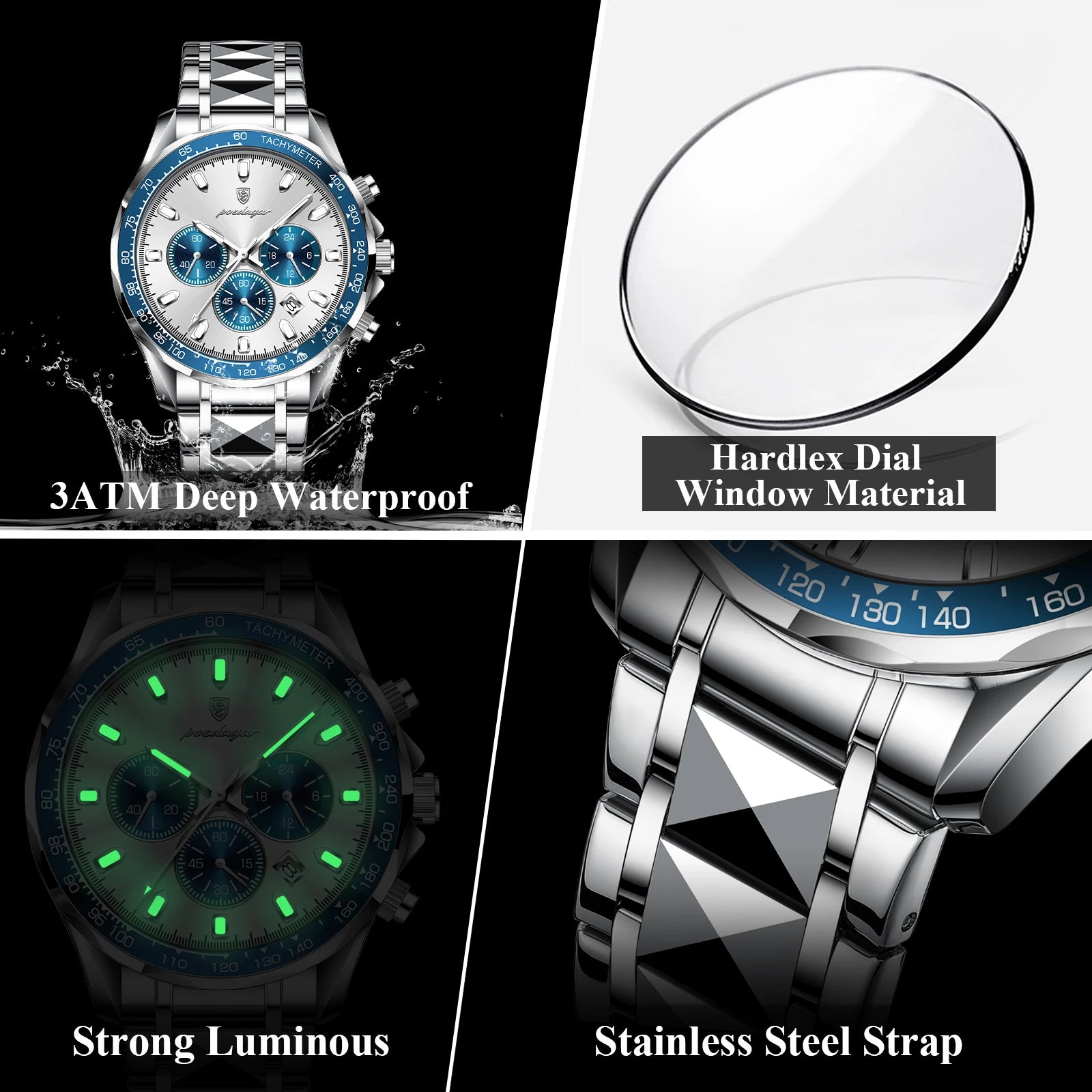 Men’s Stainless Steel Chronograph Watch With Date