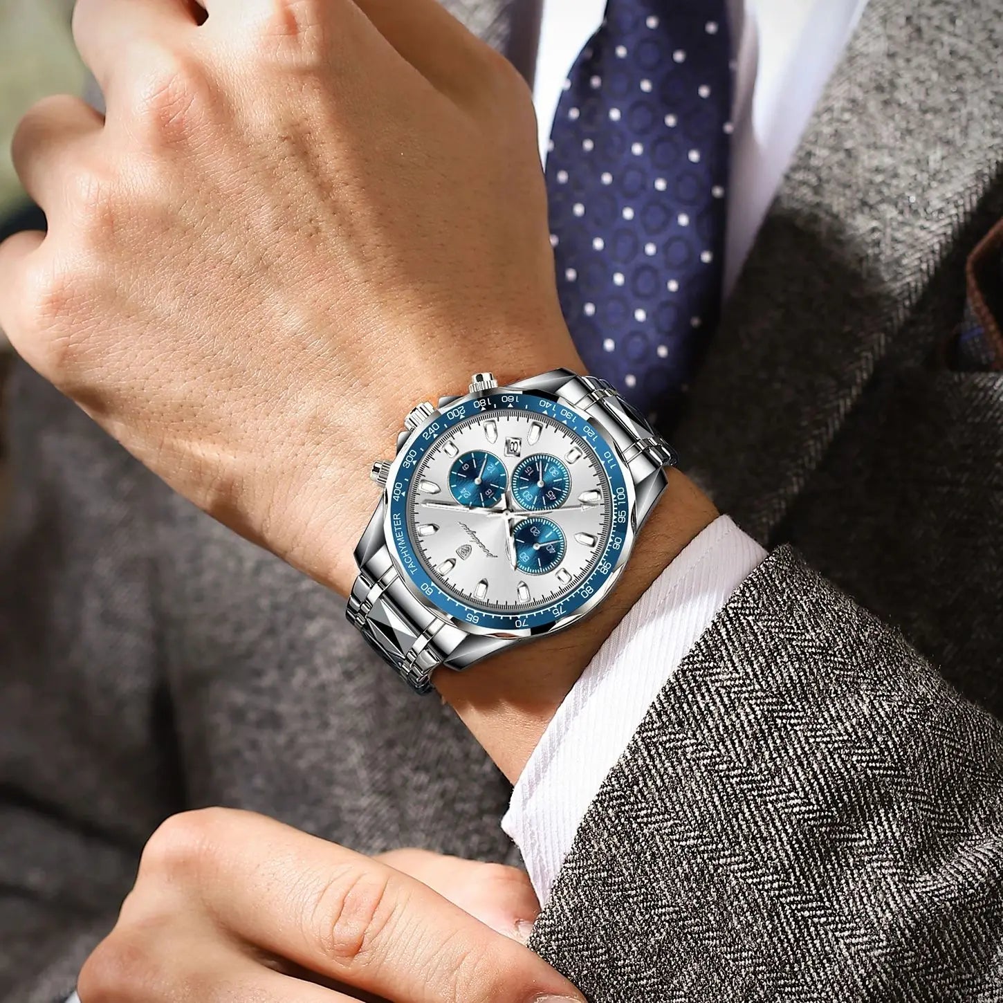 Men’s Stainless Steel Chronograph Watch With Date