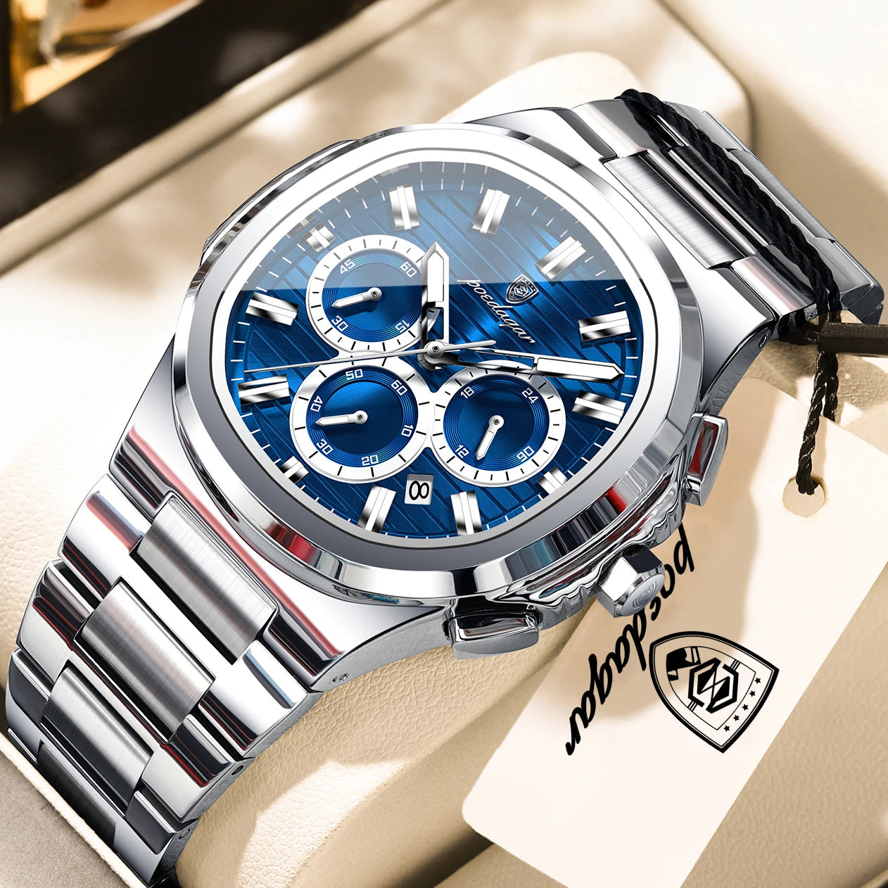 Men's Square Chronograph Watch Stainless Steel Quartz