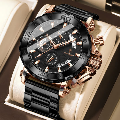 Men’s Stainless Steel Chronograph Watch With Calendar