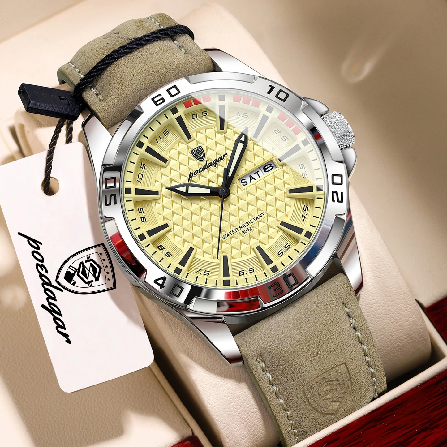 Men’s Leather Quartz Watch – Waterproof & Luminous