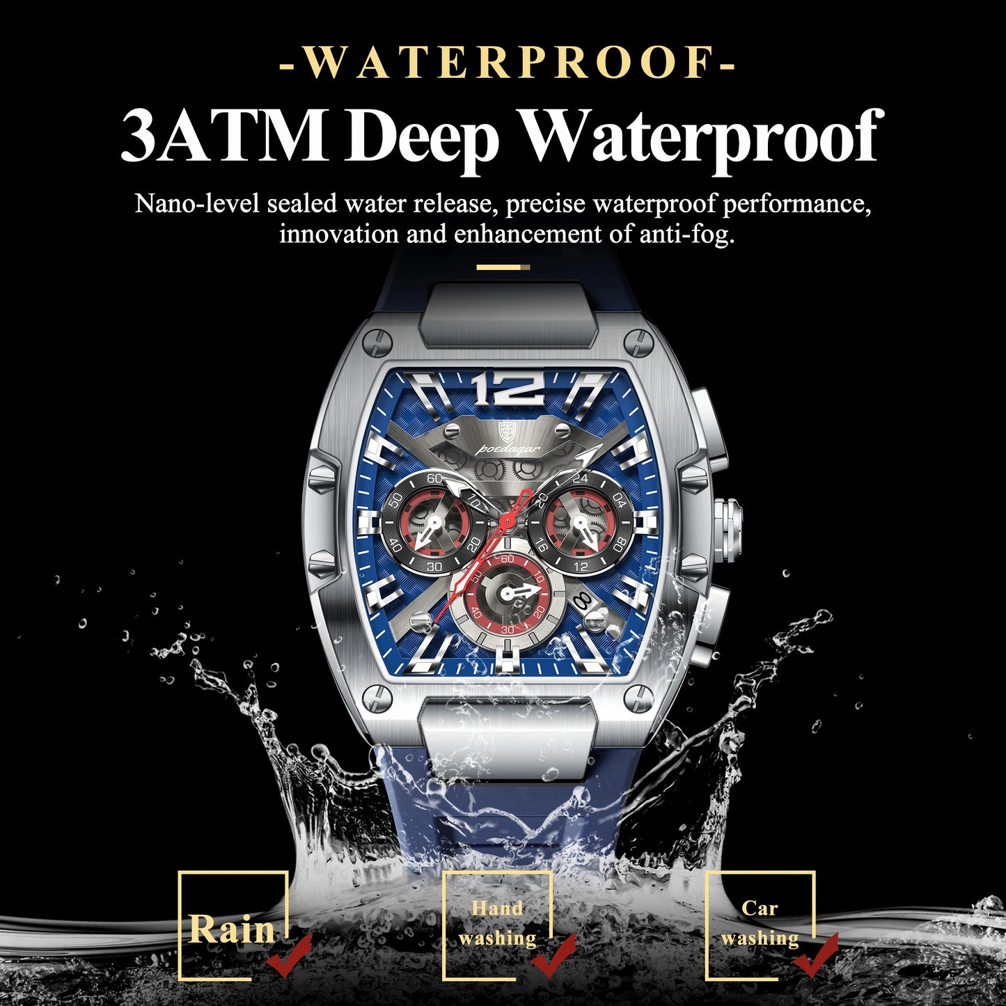 Men's Chronograph Quartz Watch With Silicone Strap