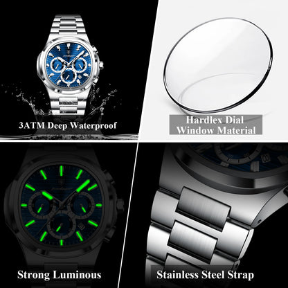 Men's Square Chronograph Watch Stainless Steel Quartz