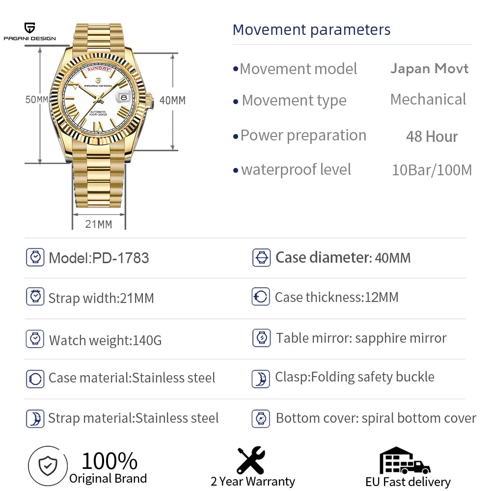Men's Automatic Mechanical Watch With Sapphire Crystal