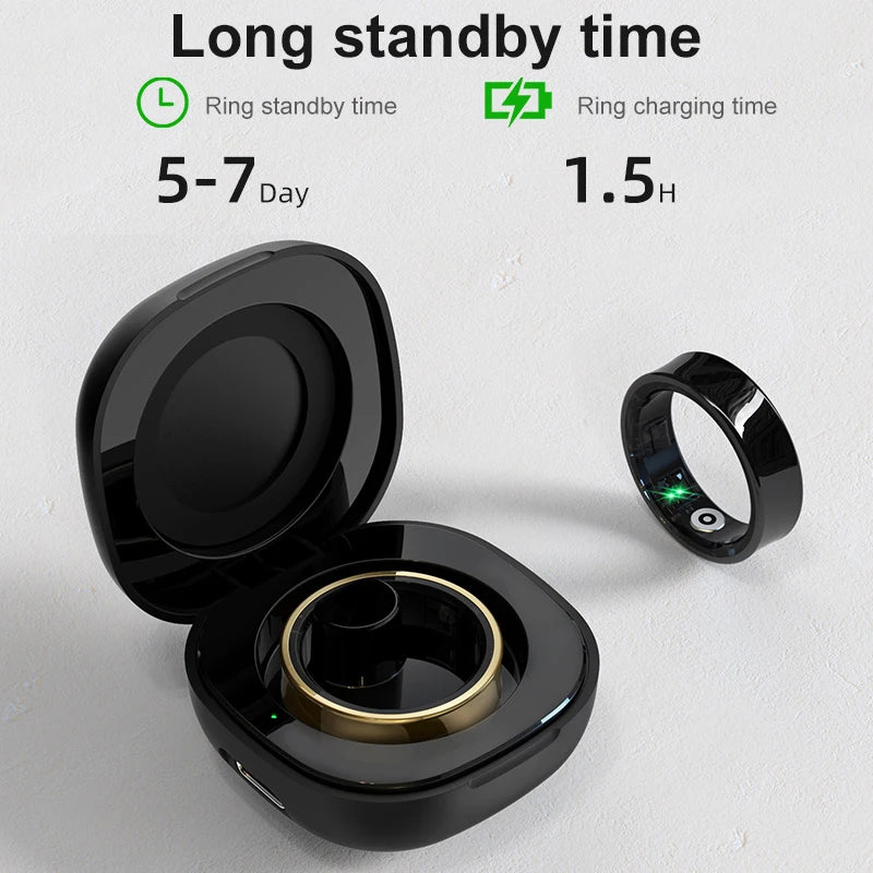 Smart Fitness Ring With Charging Case – Heart & Sleep Monitor