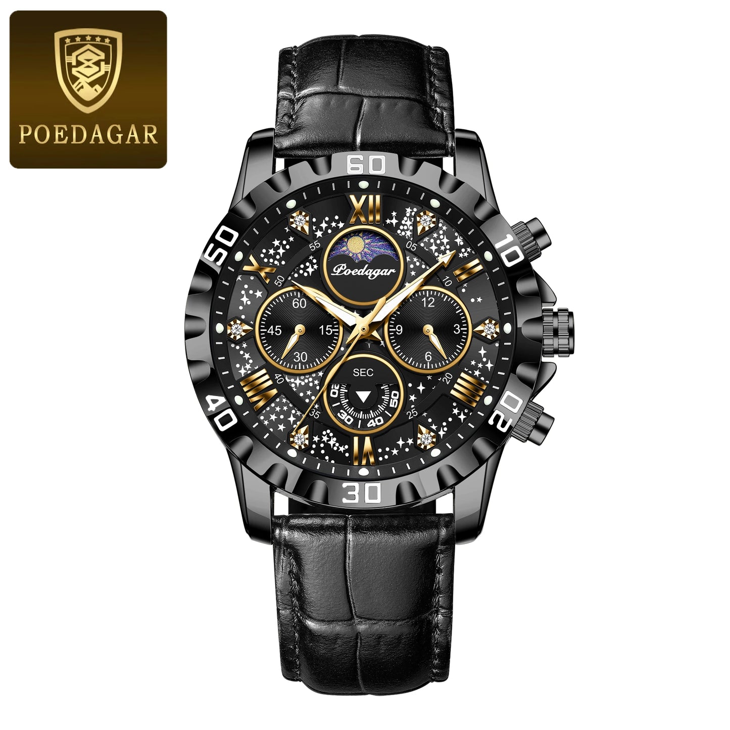 Men’s Quartz Chronograph Watch Leather Strap Waterproof