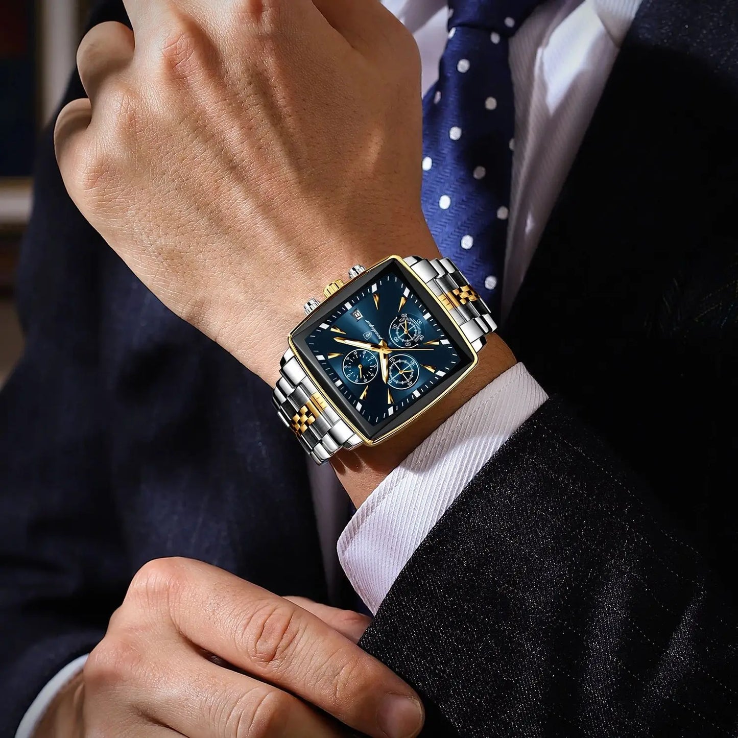 Men’s Square Chronograph Watch Luminous Waterproof Steel
