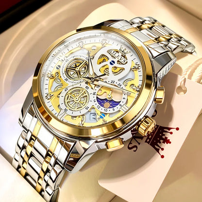 Men's Skeleton Quartz Watch – Waterproof, Luminous Dial