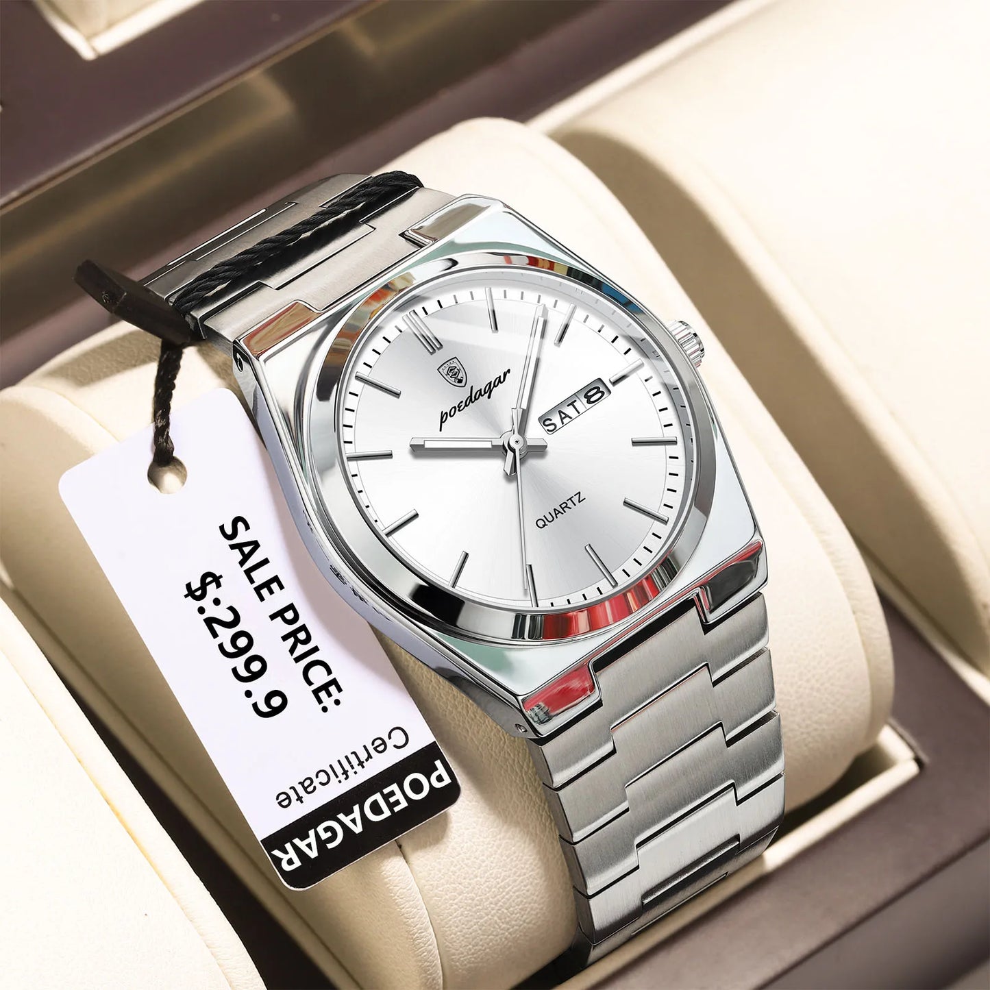 Men’s Stainless Steel Quartz Watch – Waterproof & Luminous