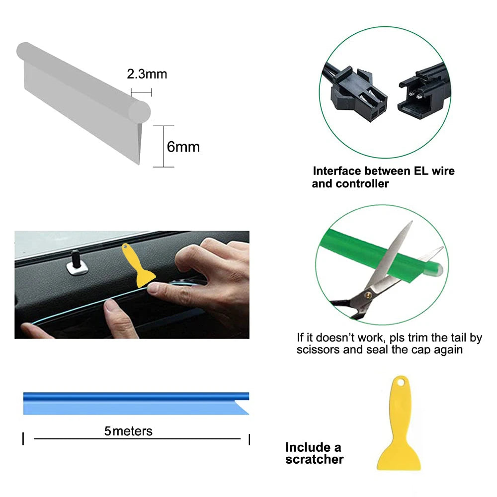 Car Interior LED Neon Strip Light USB Ambient Glow