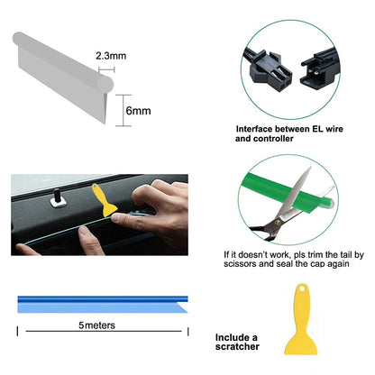 Car Interior LED Neon Strip Light USB Ambient Glow