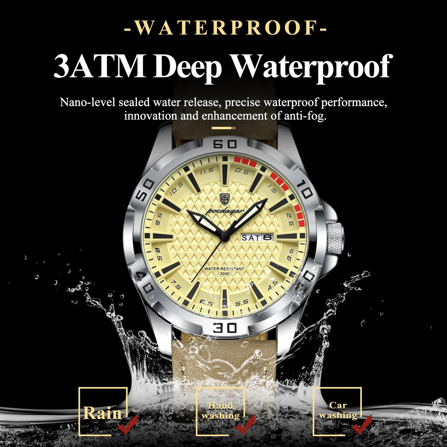 Men’s Leather Quartz Watch – Waterproof & Luminous
