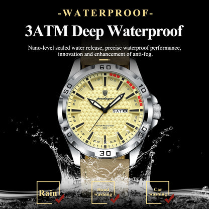 Men’s Leather Quartz Watch – Waterproof & Luminous