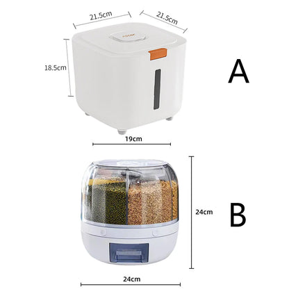 360° Rotating 6-Grid Grain Dispenser – Airtight Food Storage