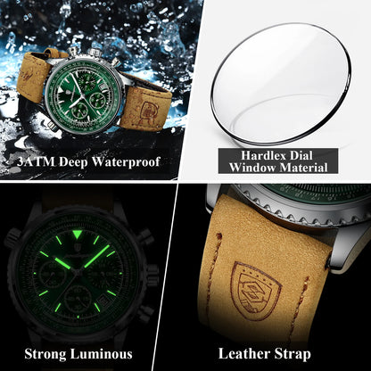 Men's Chronograph Leather Watch – Luminous & 3ATM