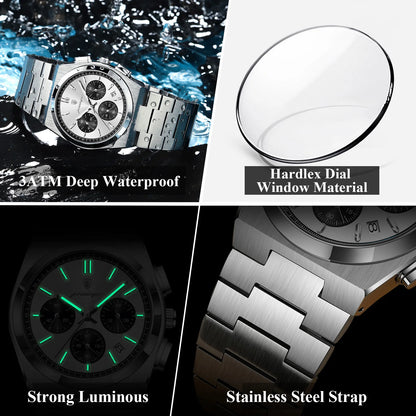 Men's Stainless Steel Chronograph Watch – Luminous, 3ATM