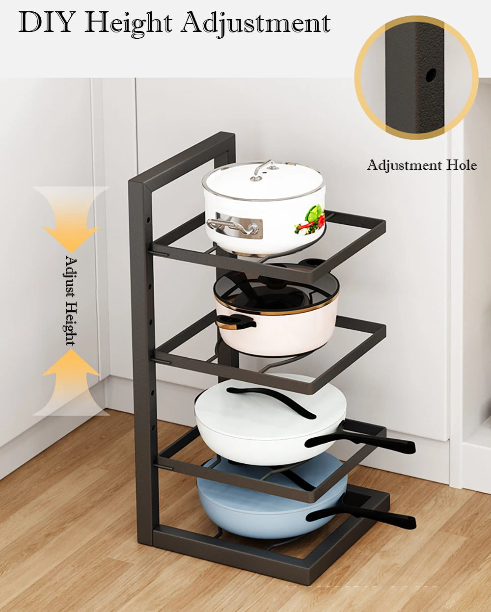 Adjustable Steel Pot Rack Organizer for Kitchen Storage