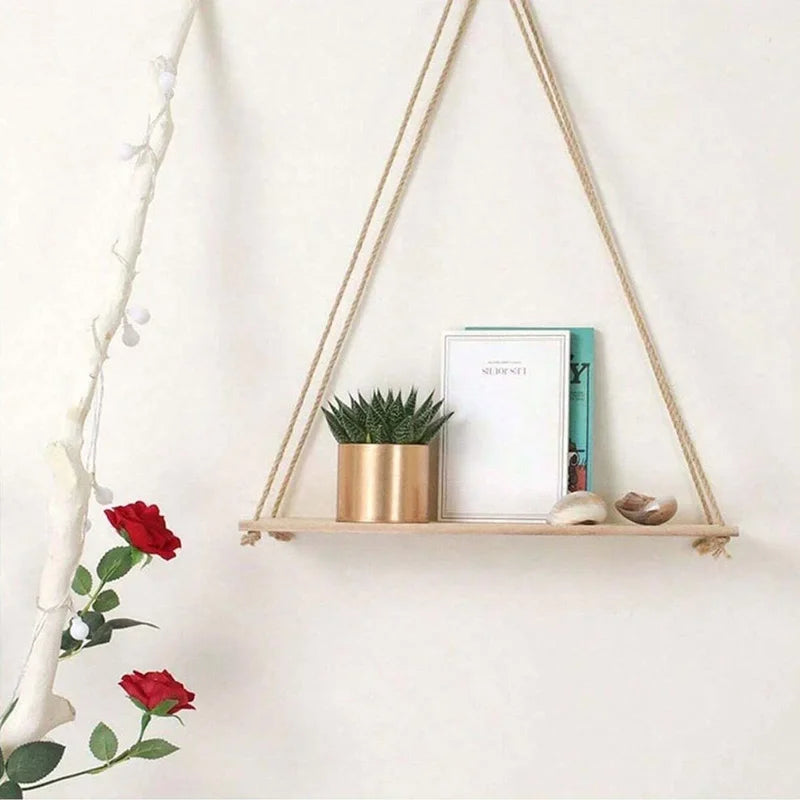 Wooden Hanging Rope Shelf for Wall Plants & Decor
