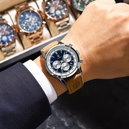 Men’s Leather Chronograph Watch With Luminous Dial