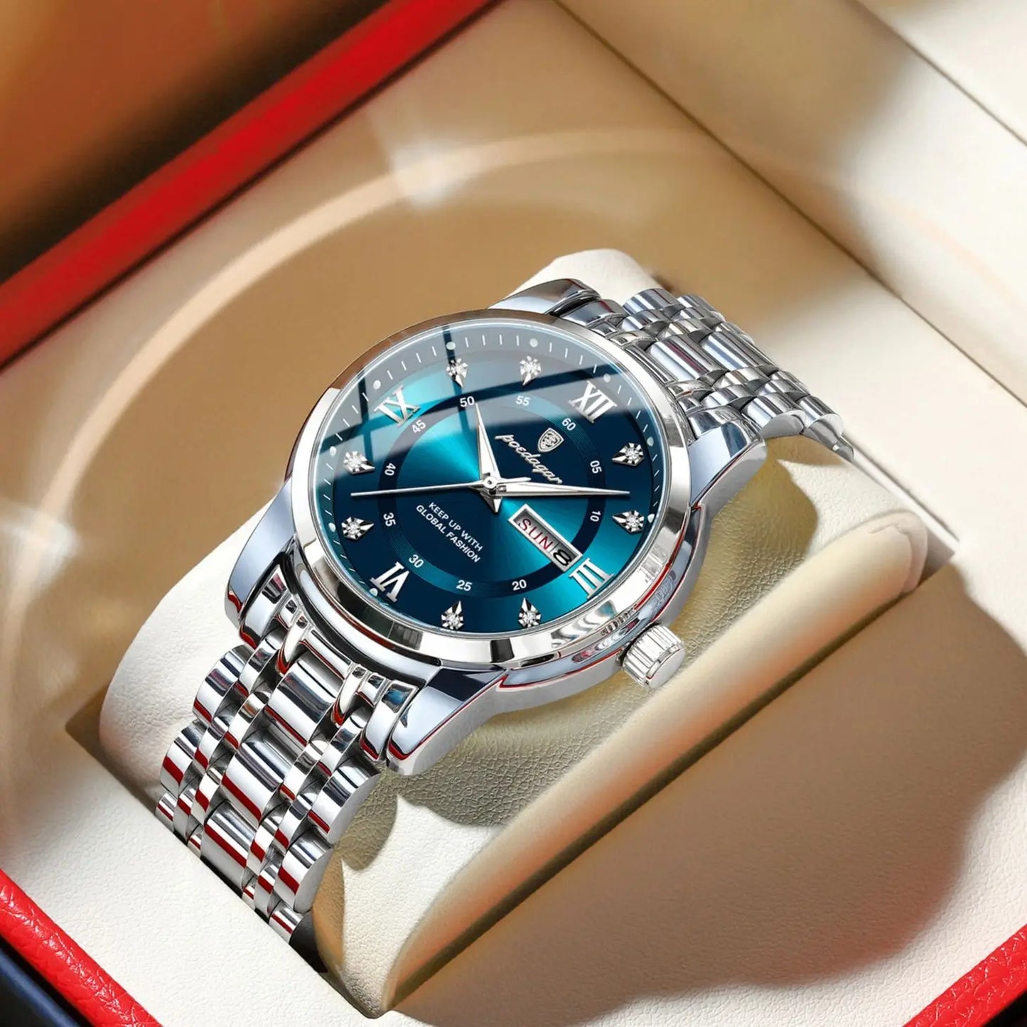 Men's Stainless Steel Quartz Watch – Luminous, Waterproof