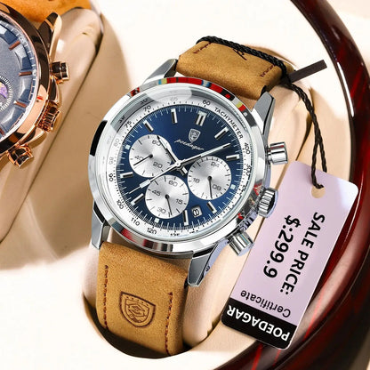 Men’s Leather Chronograph Watch With Luminous Dial