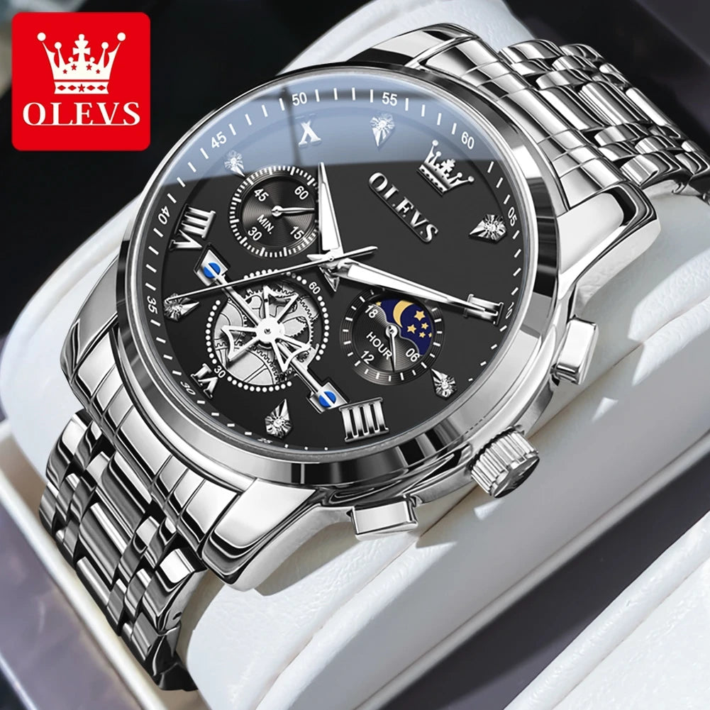 Men's Moon Phase Chronograph Watch Quartz Waterproof