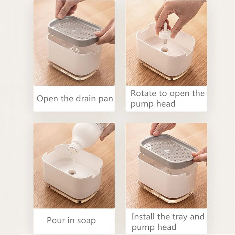 Press-Down Soap Dispenser With Sponge Holder 300 ml
