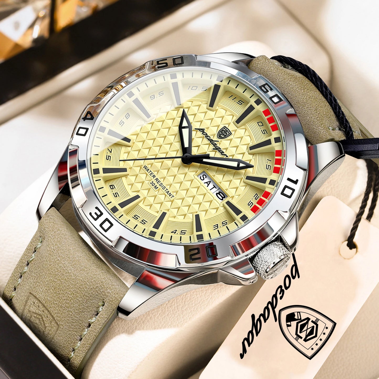 Men’s Leather Quartz Watch – Waterproof & Luminous