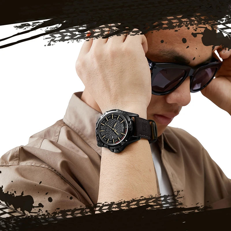 Men’s Quartz Sport Watch With PU Leather Strap