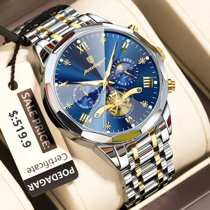 Men's Stainless Steel Chronograph Watch With Luminous Dial