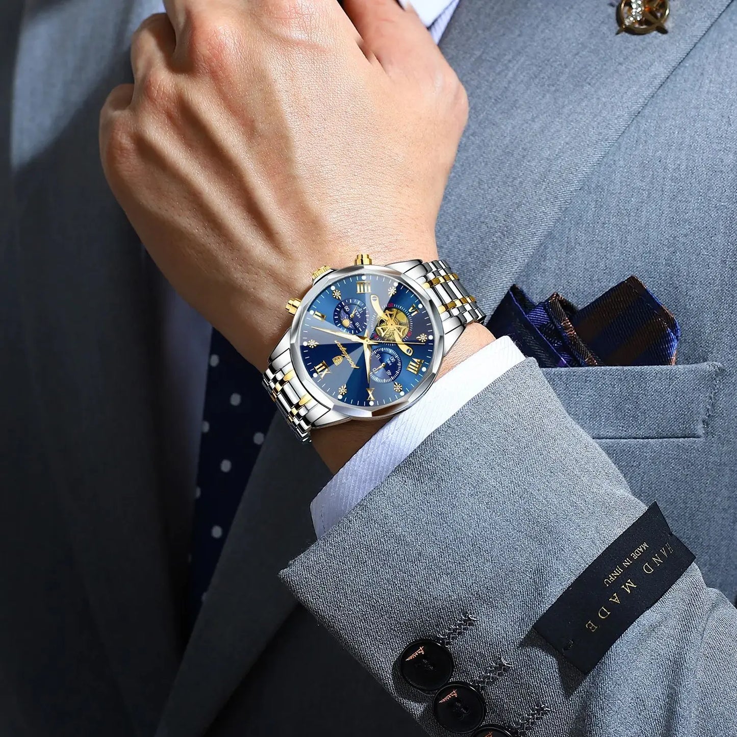 Men's Stainless Steel Chronograph Watch With Luminous Dial