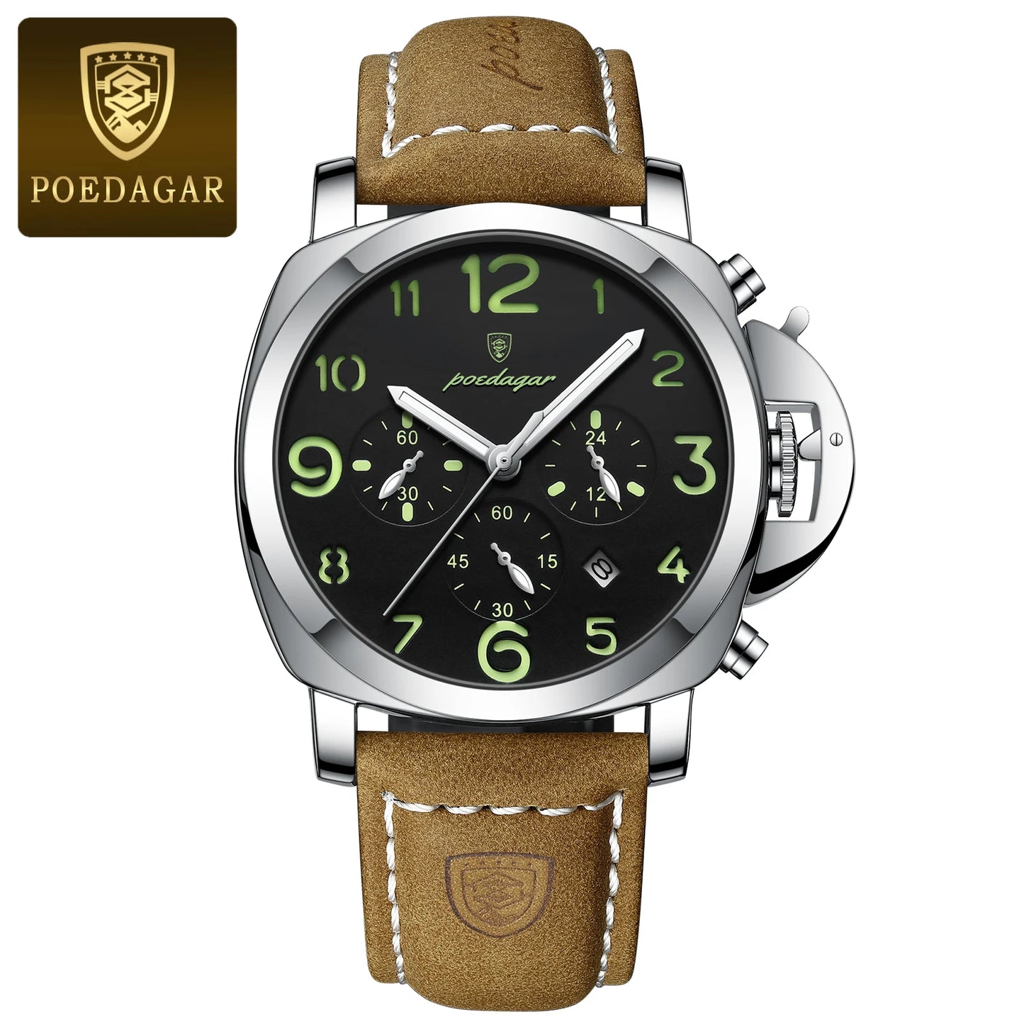 Men’s Chronograph Quartz Watch Leather Strap, 3ATM