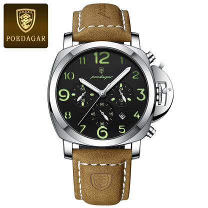 Men’s Chronograph Quartz Watch Leather Strap, 3ATM