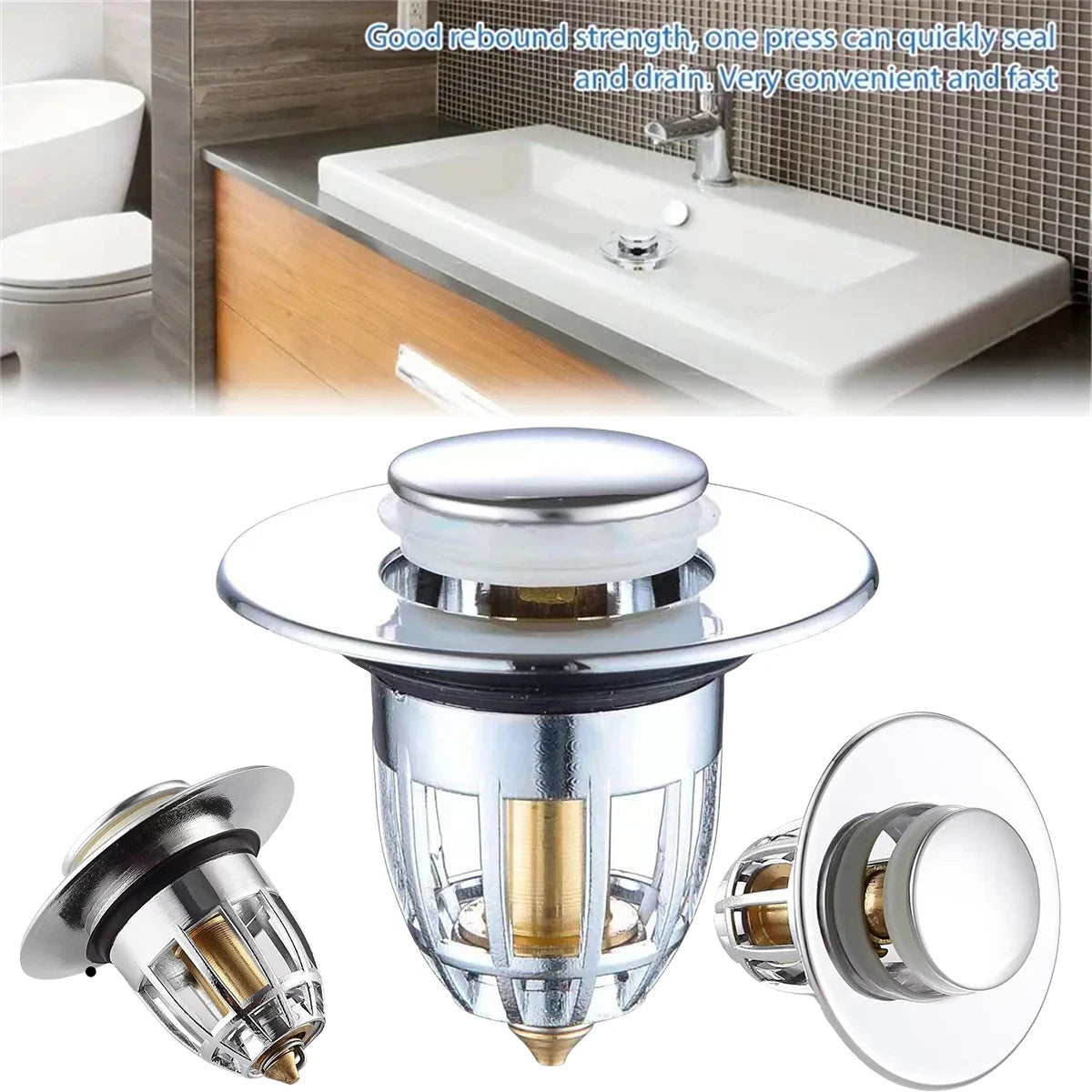 Universal Pop-Up Sink Drain Stopper With Hair Catcher
