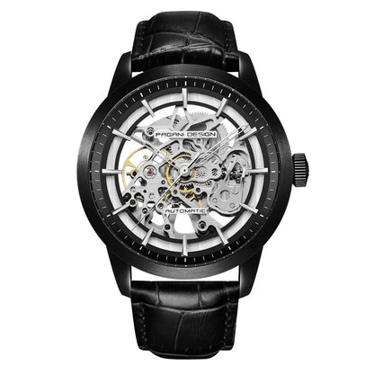 Men’s Skeleton Automatic Watch With Leather Strap
