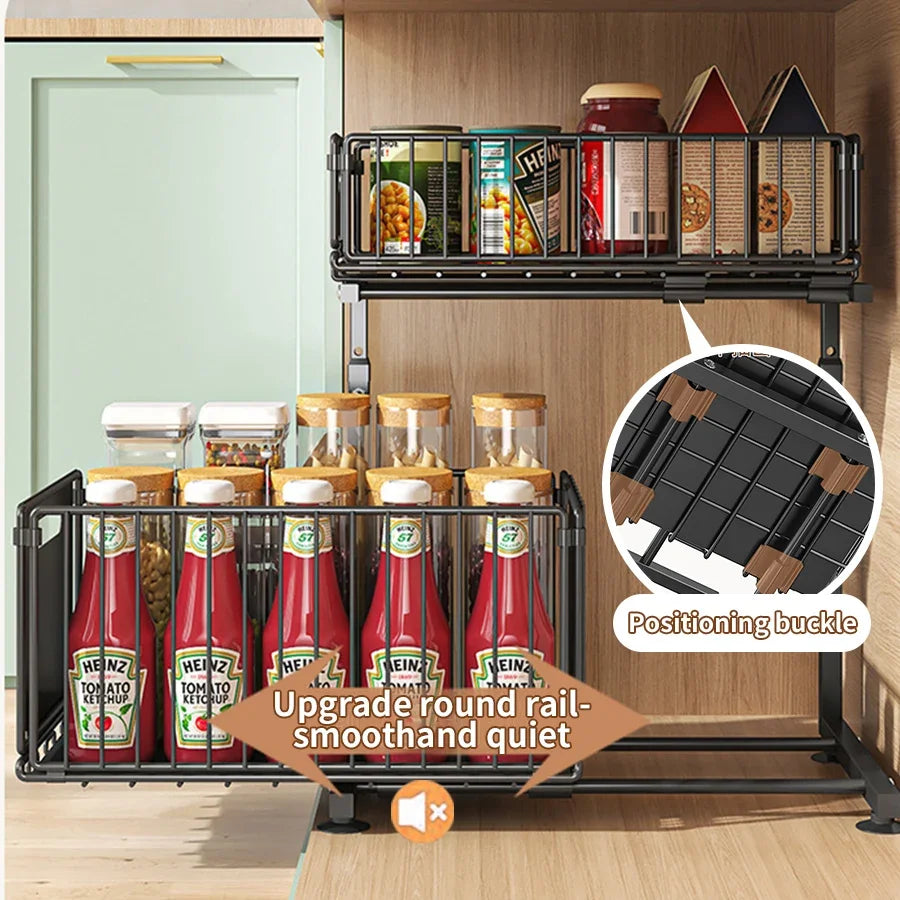 Pull-Out Under Sink Organizer 2-Tier Adjustable Shelf