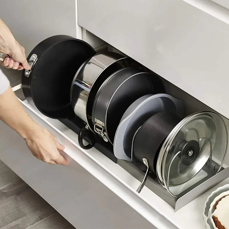 Adjustable Pot Lid Organizer Rack for Cabinets and Countertops