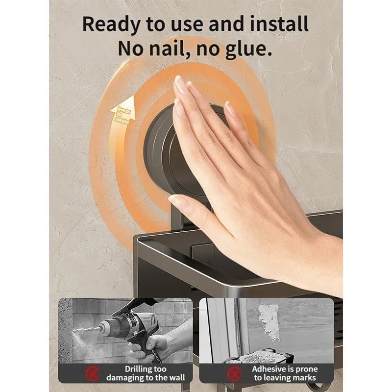 No-Drill Suction Bathroom Rack – Aluminum Wall Shelf