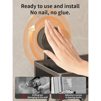 No-Drill Suction Bathroom Rack – Aluminum Wall Shelf