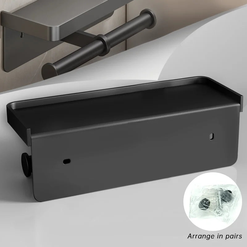Aluminum Toilet Paper Holder With Shelf Phone Stand