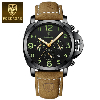 Men’s Chronograph Quartz Watch Leather Strap, 3ATM
