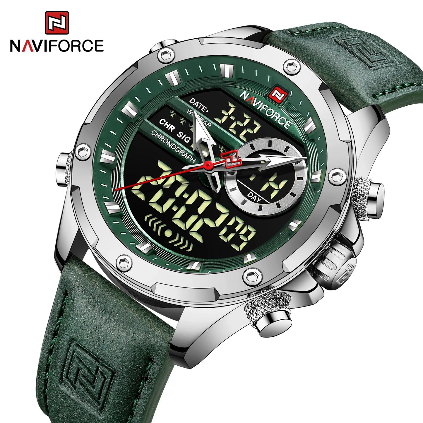 Men’s Analog Digital Chronograph Watch Leather Strap