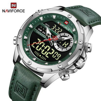 Men’s Analog Digital Chronograph Watch Leather Strap