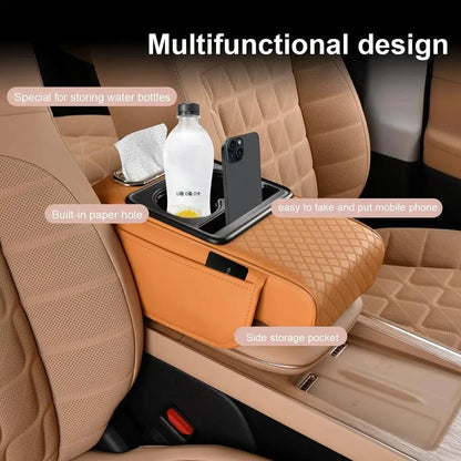 Car Center Console Armrest Cushion With Dual Cup Holder