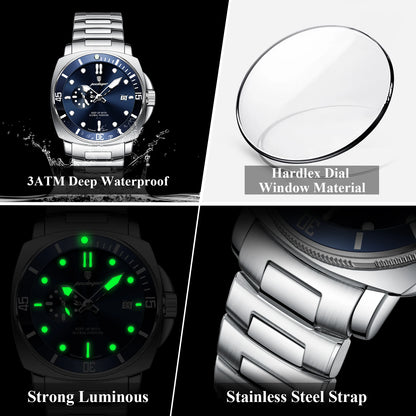 Men’s Stainless Steel Sports Watch – Luminous, 3Bar Water Resistant