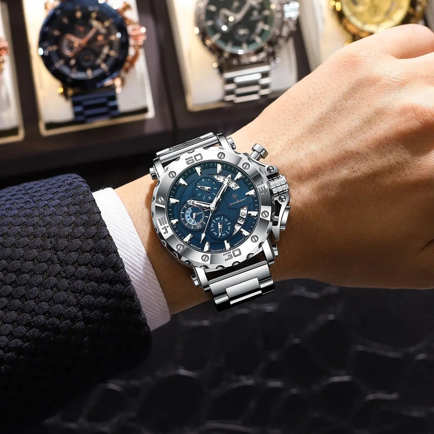 Men's Stainless Steel Chronograph Watch – Luminous & 3ATM