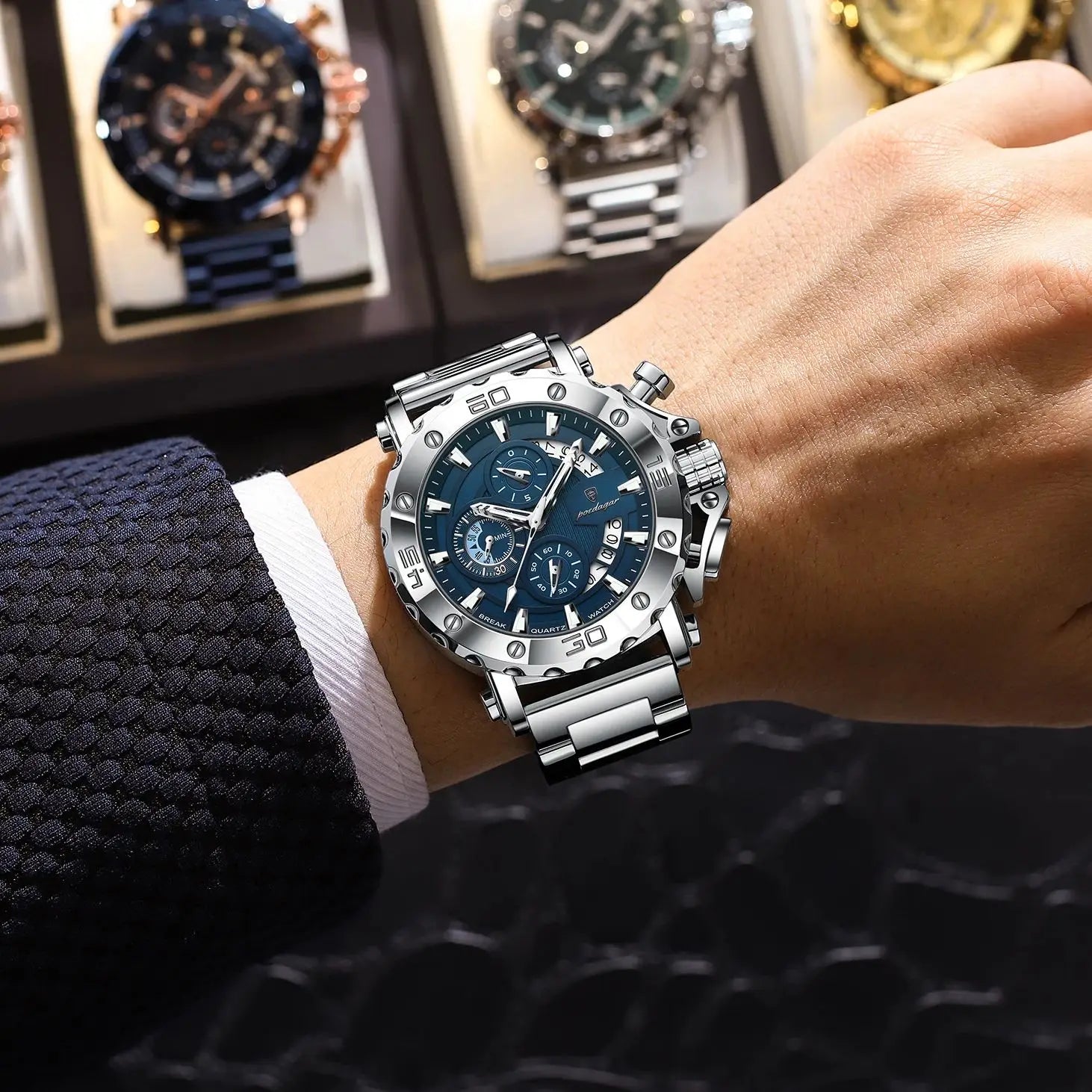 Men's Stainless Steel Chronograph Watch – Luminous & 3ATM