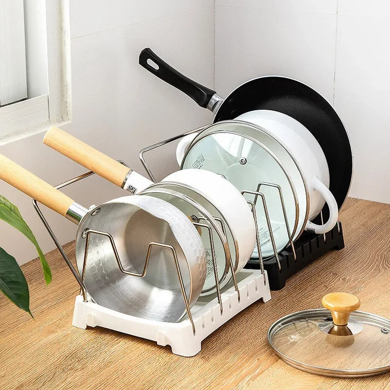 Adjustable Pot Lid Organizer Rack for Cabinets and Countertops