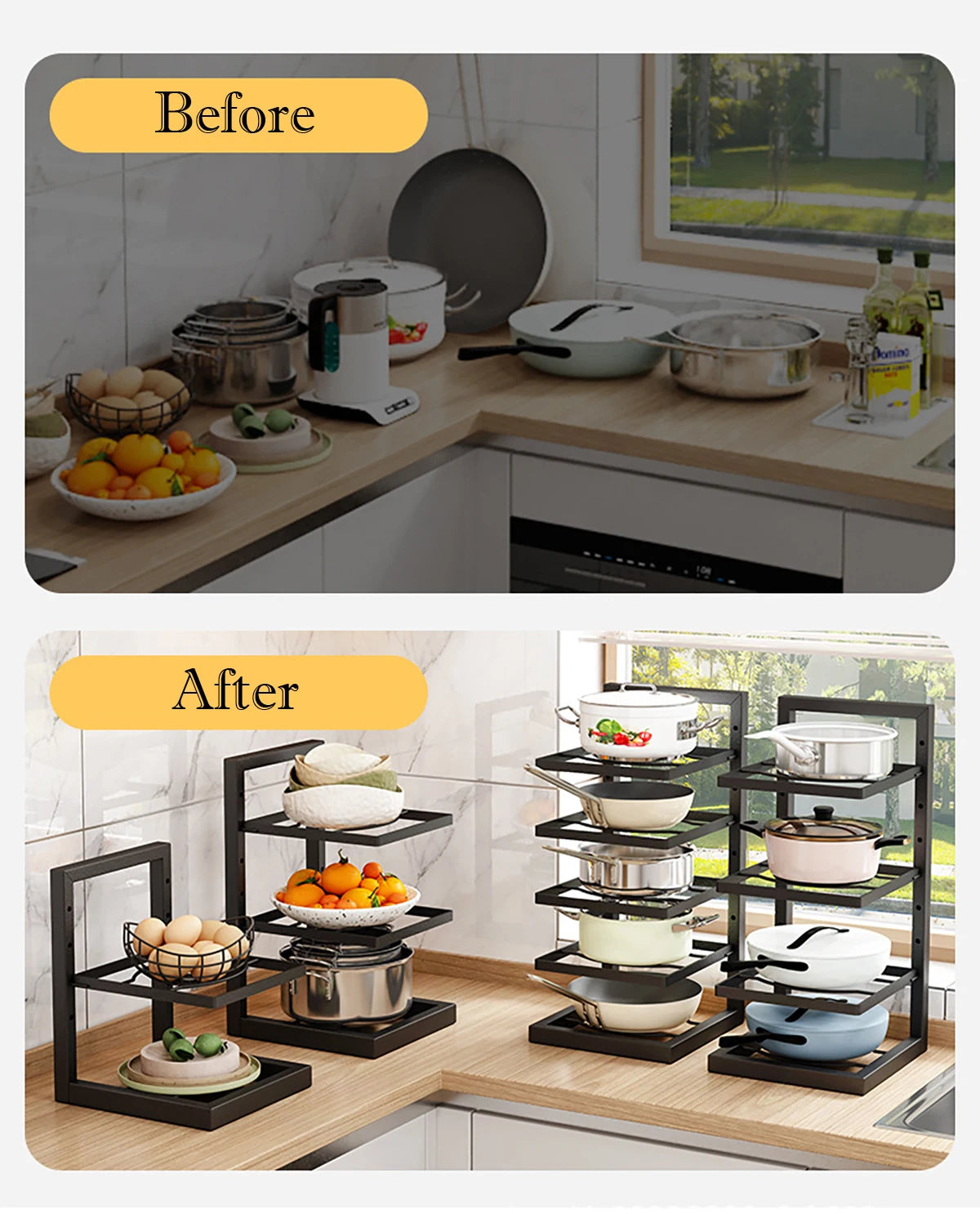 Adjustable Steel Pot Rack Organizer for Kitchen Storage